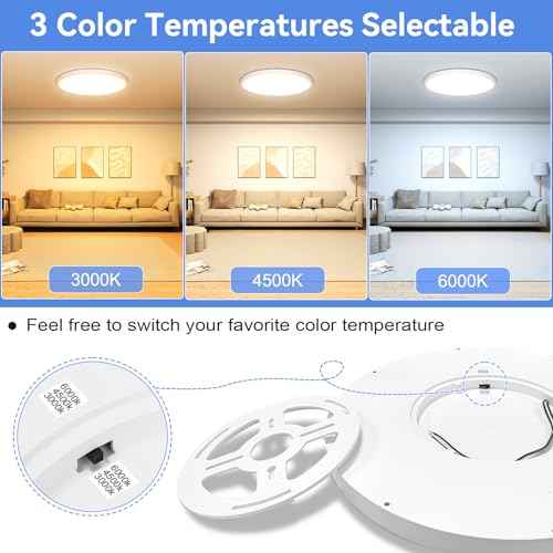 hunhun 20 Inch Dimmable 50W 5200M LED Flush Mount Ceiling Light Large Ceiling Light Fixture,3000K/4500K/6000K Selectable,Ultra Thin Flat Ceiling Lamp for Kitchen, Bedroom, Living Room(White,1Pack)