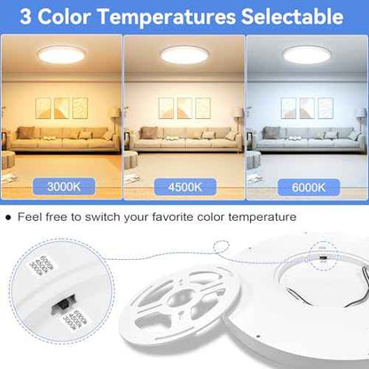 hunhun 20 Inch Dimmable 50W 5200M LED Flush Mount Ceiling Light Large Ceiling Light Fixture,3000K/4500K/6000K Selectable,Ultra Thin Flat Ceiling Lamp for Kitchen, Bedroom, Living Room(White,1Pack)