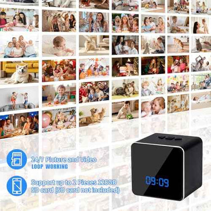 4K Small Security Camera for Home, Pets Cat Dog Camera, Indoor Cameras with Bluetooth Speaker, Nanny Camera Clock with Night Vision and Motion Detection