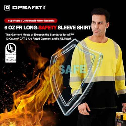 FR Shirt 6 oz Hi Vis Fire Resistant Flame Resistant Shirts for Men,Welding Shirt Cotton CAT2 Long-Sleeved Shirts