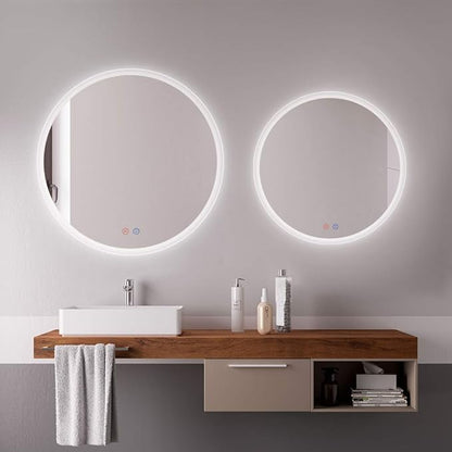 OKISS Led Lighted Bathroom Mirror, Large Round 32 inch Wall Mount Vanity Mirror, Frameless Backlit Mirror, Smart Lighted Mirror with Touch Dimmer Switch, Anti-Fog, 3 Color Tones