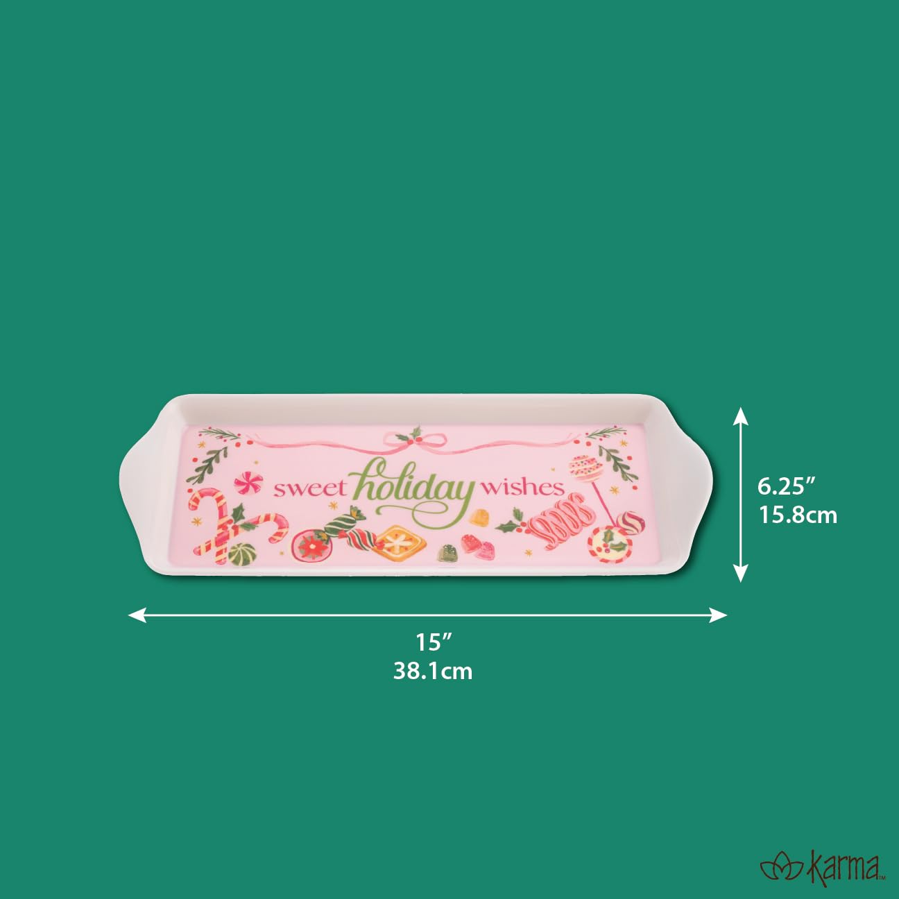 Karma, Melamine Holiday Trinket Tray, Narrow Christmas Jewelry Dish Tray for Rings Bracelets Necklace, Holiday Sweets