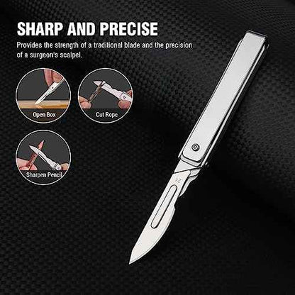 Folding Scalpel Pocket Knife, EDC Utility Surgical Knives With 10pcs #24 Replaceable Razor Blades for Outdoor Hunting Everyday Carry, Small Knife Collection Unique Gift for Men Women