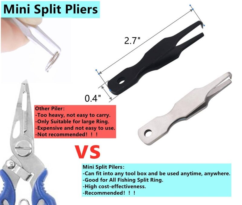 Milepetus Fishing Split Rings Kit: 250pcs Heavy Duty Steel Fishing Lure Making Ring Fishing Hook Connector Tackle(Black Split Mini Plier Set)