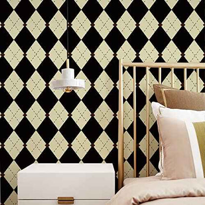 Simon&Siff Retro Checkered Peel and Stick Wallpaper Black and White Wallpaper 17.3"x480" Vintage Plaid British Geometric Wall Paper for Bathroom Kitchen Cabinet Contact Paper