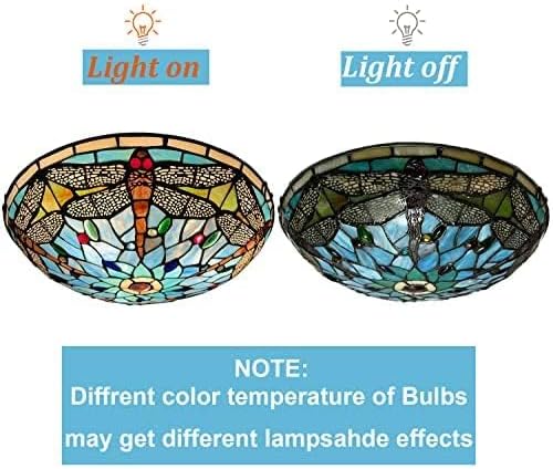 ARTZONE Tiffany Ceiling Lights, Stained Glass Ceiling Light 3-Lights 16 Inch Tiffany Flush Mount Ceiling Light Fixture for Bedroom Dining Living Room Entryway Foyer(Brown Dragonfly)