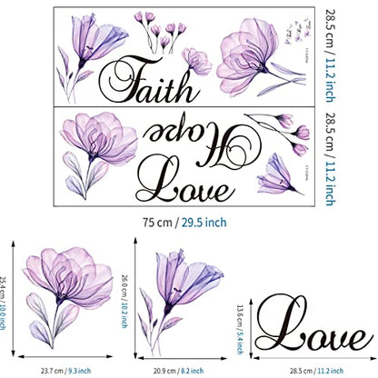 Lchen Faith Hope Love Wall Sticker Purple Lily Flower PVC Wall Decal Home Background Decor Removable Wall Art Sticker (Faith Hope Love)