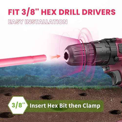 2x32 Inch Pink Long Handle Auger Drill Bit for Planting - Garden Tools Auger Drill Bit, Spiral Garden Auger for Planting Bulbs and Flowers