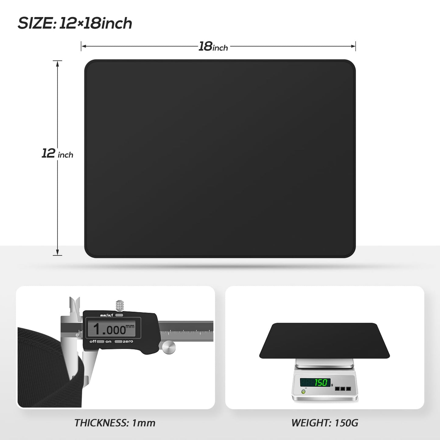 FLASLD Heat Resistant Mat for Air Fryer Site on, Fireproof Silicone Mats for Kitchen Counter, Countertop Protector, No-slip and Waterproof (12"X18", Black)