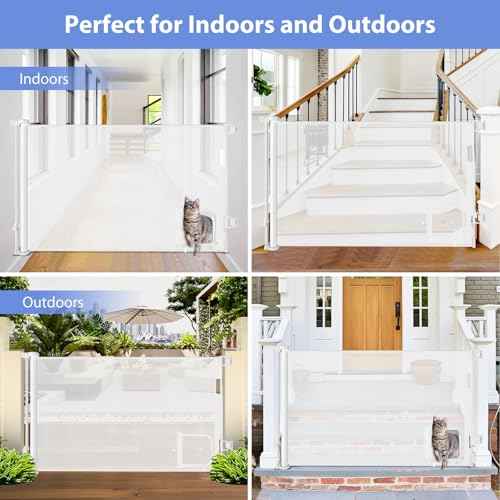 Retractable Baby Gate with Cat Door 55" Wide Retractable Baby Gate for Stairs Mesh Baby Gate with Pet Door Retractable Dog Gate for The House Retractable Pet Gate with Door Safety Gates for Toddlers