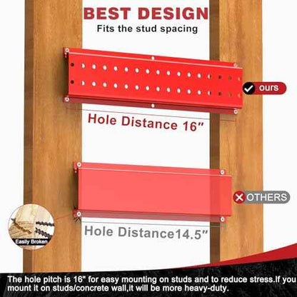 Garage Tool Organizer Wall Mount 49.5inch With 9 Hooks,Shovel Holder Wall Mount Ski Rck for Garage Garden Tool Rack Heavy Duty(Red)