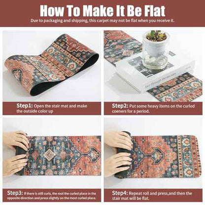 HOMBYS Non-Slip Carpet Stair Treads for Wooden Steps Set of 15, 30"X8" Indoor Stair Runner Extra Slip Resistant Stair Rugs Rubber Safety Mats, Stairway Grip Step Treads RED&Blue