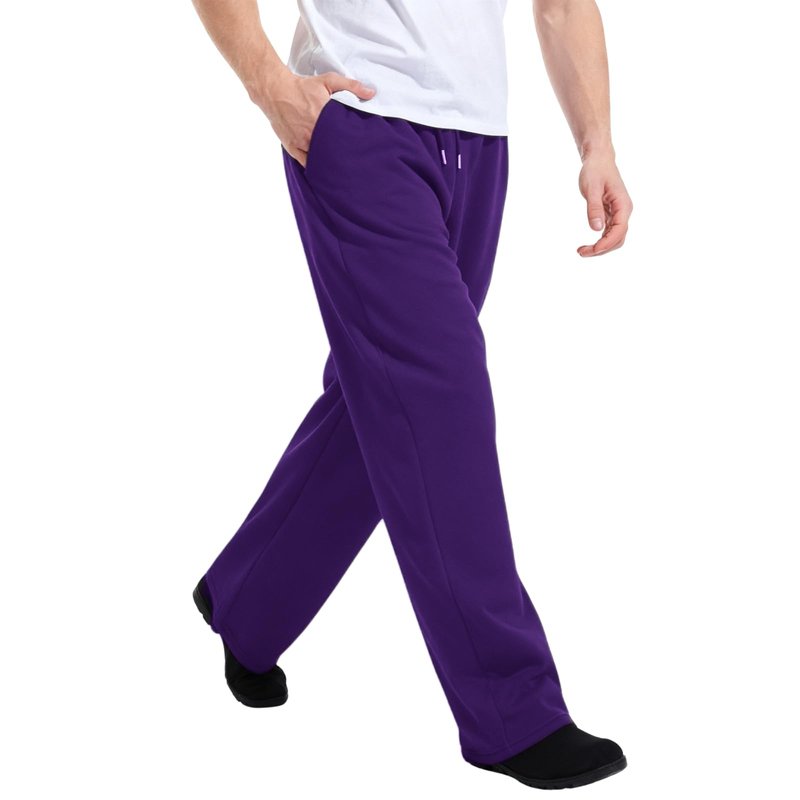 Baggy Sweatpants Men Wide Leg Sweat Pants Mens Clothing Casual Athletic Workout Straight Leg Open Bottom Sweatpants Fleece Lined Jogger with Pockets Fall Winter Clothes Purple
