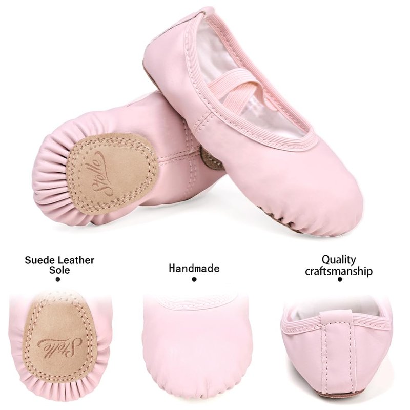 Stelle Ballet Shoes for Girls Toddler Ballet Slippers Soft Leather Boys Dance Shoes for Toddler/Little Kid/Big Kid(Pink, 5MT)