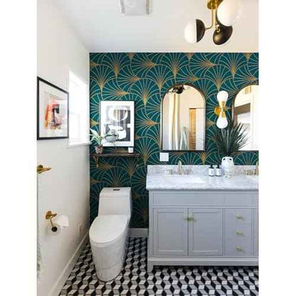 Safiyya 118"x17.3" Wallpaper Gold and Teal Blue Peel and Stick Wallpaper Geometric Stripe Contact Paper Self Adhesive Removable Wallpaper Modern Boho Contact Paper for Walls Covering Vinyl Rolls