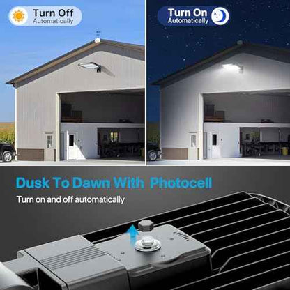 LED Parking Lot Light, 150W LED Barn Light with Dusk to Dawn Photocell, 5000K Daylight, IP65 Waterproof, Adjustable Arm Mount, AC 120V, Commercial Wall Pack Light for Yard, 1 Pack