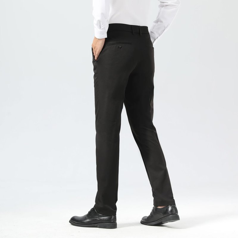 Plaid&Plain Men's Dress Pants Slim Fit Stretch Khaki Pants Wrinkle Free 8802 Black 34x28