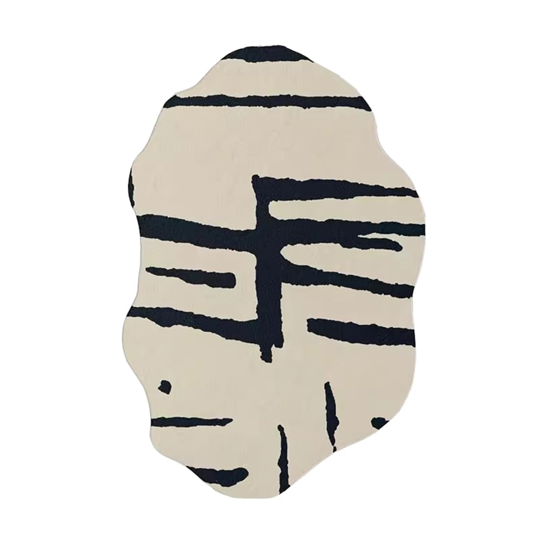 Contemporary Modern Shaped Rug for Living Room Dining Room Bedroom Home Office Irregualr Shape Carpet Black Beige Kitchen Entryway Bathroom Washable Area Rugs 4x6