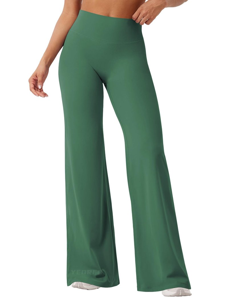 YEOREO Workout Leggings Womens No Front Seam Straight Leggings 33" High Waist Buttery Eddiy Gym Yoga Pants Dark Green XL