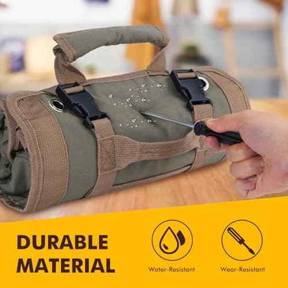 Roll Up Tool Bag Organizer, Portable Tool Roll Organizer Bag, Waterproof Oxford Cloth Tool Pouch with Handle and 6 Pockets, Perfect for Home, Electrician (Green)