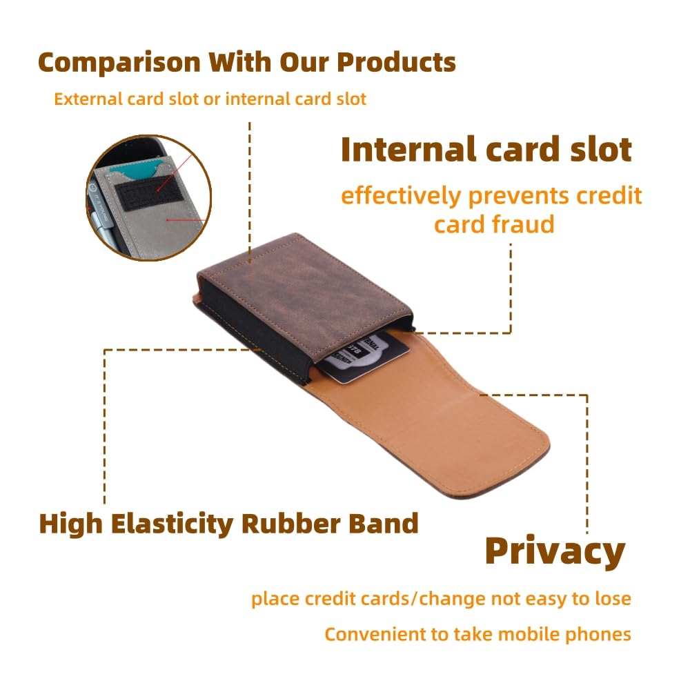Bourisen Universal Phone Holster Phone Pouch Case Belt Clip Belt Loops Card Slot Faux Leather for Man iPhone 17/16/15pro max,16/15Plus,Samsung S25 24 S23 S22 Ultra (Brown&Yellow, XL(6.6"x3.4"x0.8"))