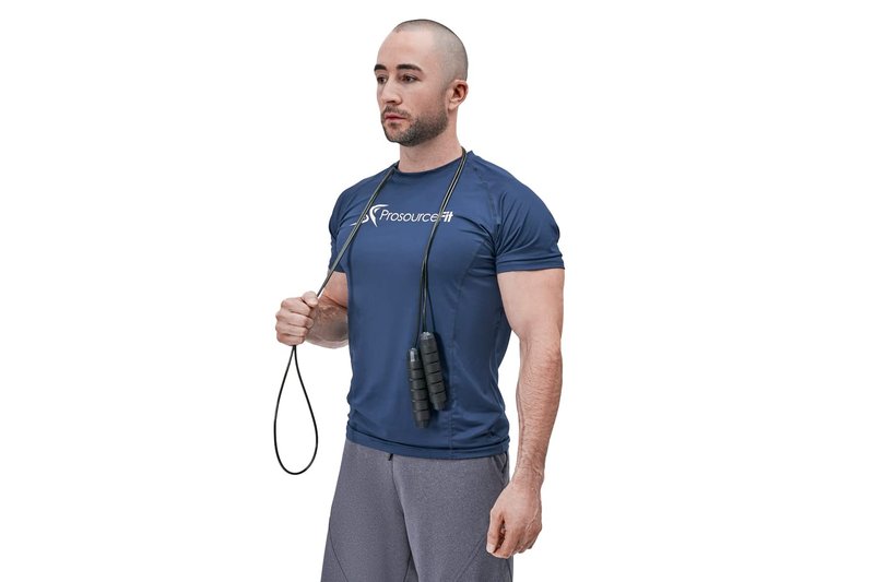 ProsourceFit Speed Jump Rope up to 8 Foot Adjustable Length for Men and Women, Foam Handles, Ultra Light Rope for Boxing, Jumping Exercises and Cardio Workout, Black