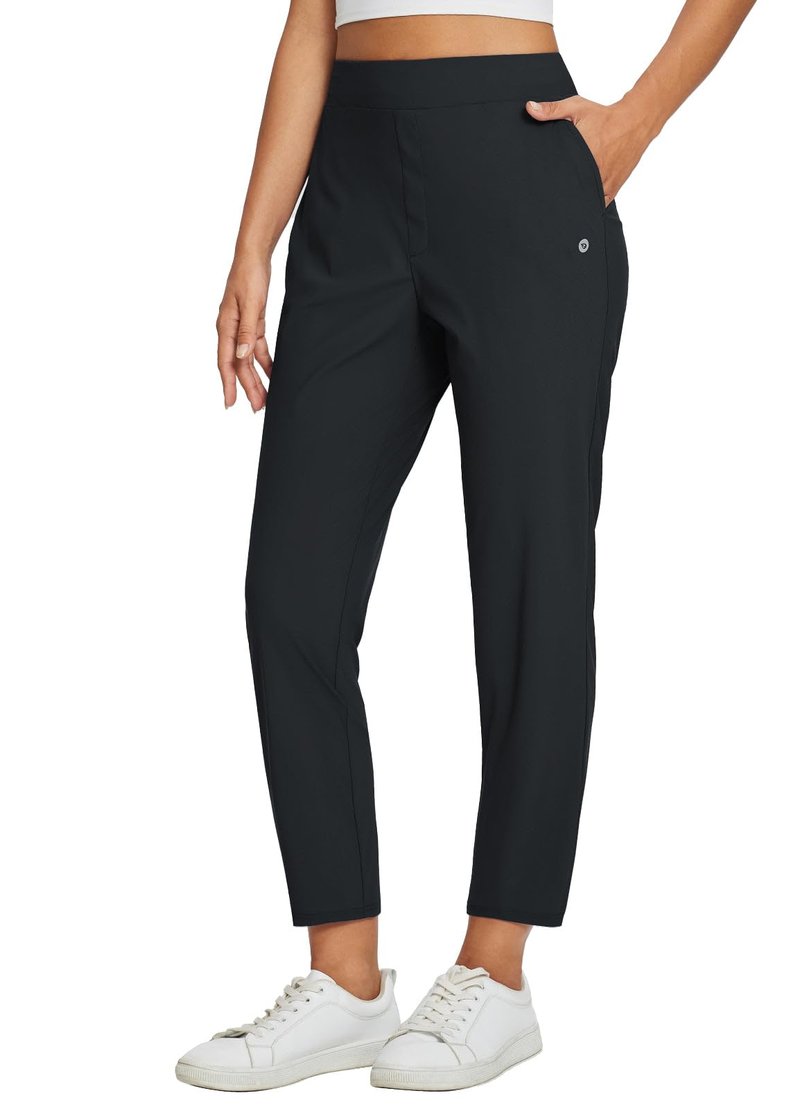 baleaf Womens Travel Pants Petite Stretch with Pockets Golf Ankle Dress Work Business Casual Slacks Fall Joggers Black L