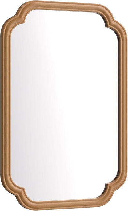 Wood Mirror for Bathroom, 20" x 30" Rectangular Wall Mirror for Bathroom Vanity with Wooden Frame Farmhouse Rounded Corner Wall Mirror Decor (Horizontal/Vertical)