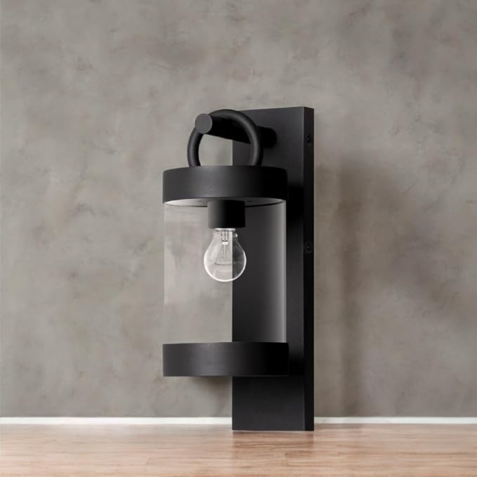 Outdoor Dusk to Dawn Outdoor Wall Lantern Grey Modern Exterior Wall Mount Light Fixture with Photocell E26 Waterproof Porch Light for Patio Garage Front Door (Bulbs Not Included)