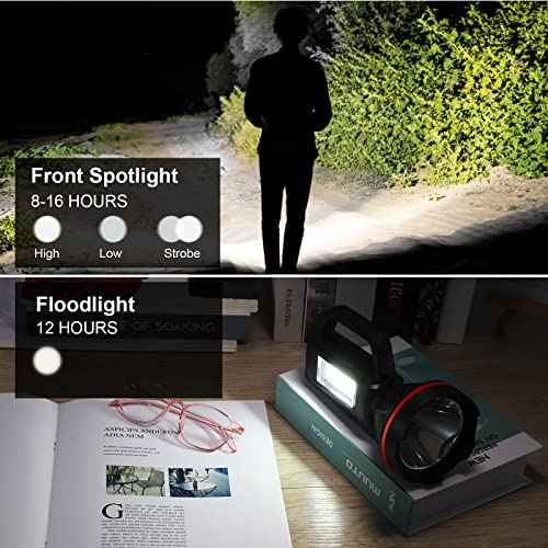 Rechargeable Spotlight Flashlight, High Lumens Handheld Spotlight,LED Searchlight with Shoulder Strap and USB Output for During Hurricane,Emergency, Storms,Hunting, Hiking, Camping(Black Pack of 2)