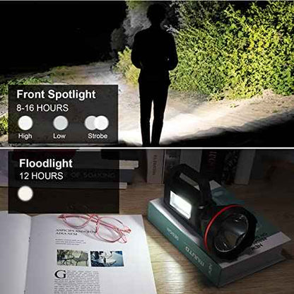 Rechargeable Spotlight Flashlight, High Lumens Handheld Spotlight,LED Searchlight with Shoulder Strap and USB Output for During Hurricane,Emergency, Storms,Hunting, Hiking, Camping(Black Pack of 2)