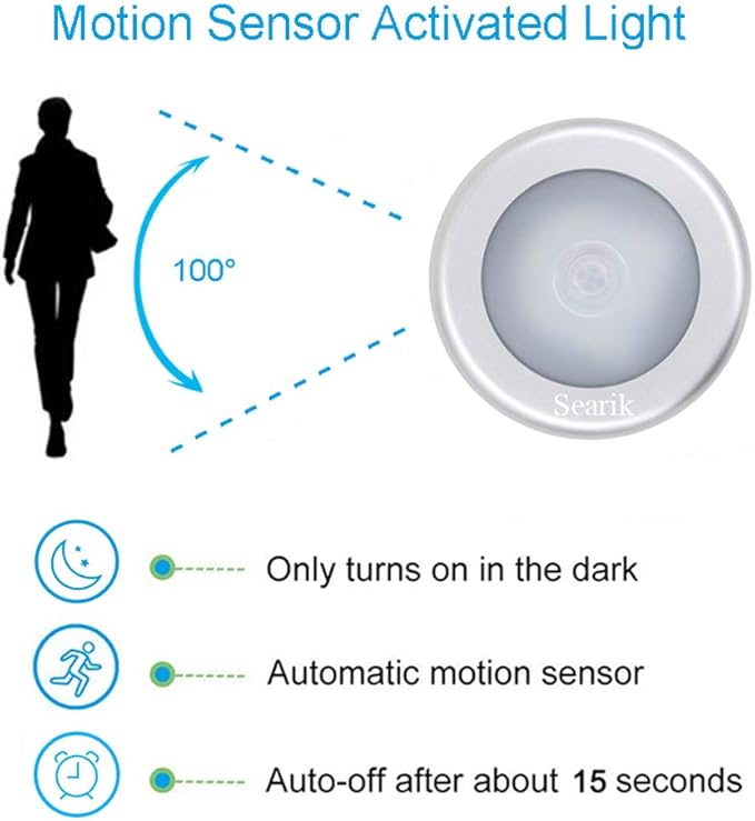 3 Pcs Motion Sensor Light Indoor, Searik Magnetic LED Night Light Battery Powered Step Lights Stair Closet Light Under Cabinet Lighting Stick On Anywhere Lamp for Home Kitchen Hallway Cabinet Bathroom
