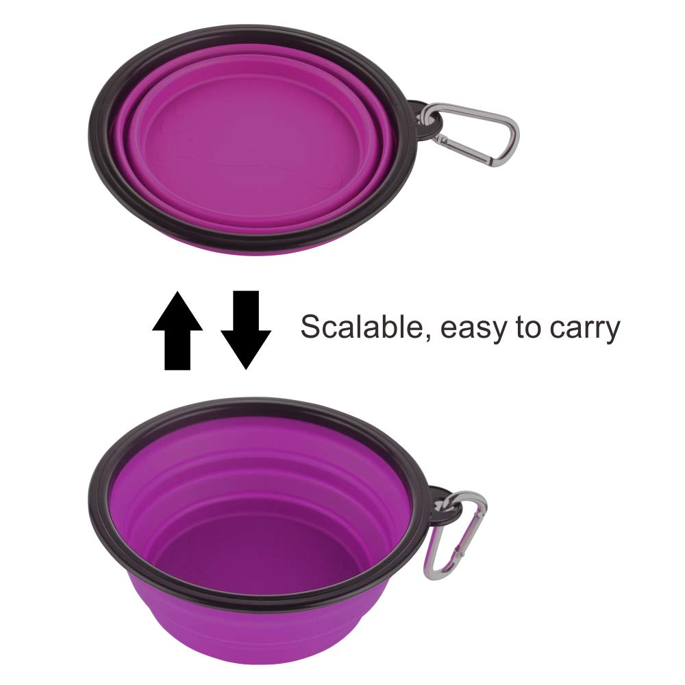 Large Collapsible Dog Bowls, 34oz Travel Water Food Bowls Portable Foldable Collapse Dishes with Carabiner Clip, 2 Pack (Purple+Red)