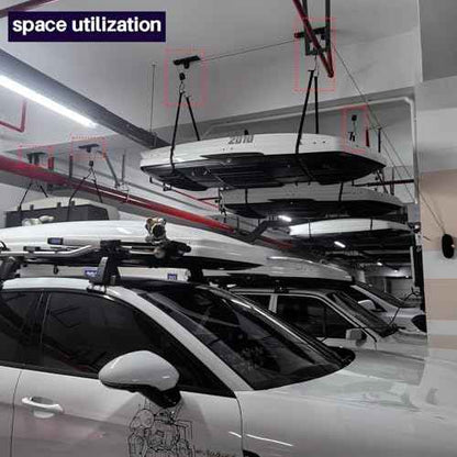 Cargo Box Ceiling Hoist ? Garage Pulley Lift System for Rooftop Cargo Carrier Fits Garage or Shed with 100lb Capacity for Bicycles or Ladders or Roof Luggage Box or Roof Luggage Frame