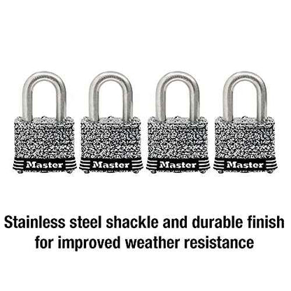 Master Lock 3SSQ Stainless Steel Outdoor Padlock with Key, 4 Pack Keyed-Alike