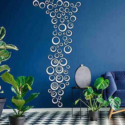 Shappy 72 Pieces Removable Round Mirror Wall Decal Circle Wall Mirror Stickers Silver Acrylic Decals for Living Room Bedroom Home Wedding Office Home Decor, 2.5-13.5 cm