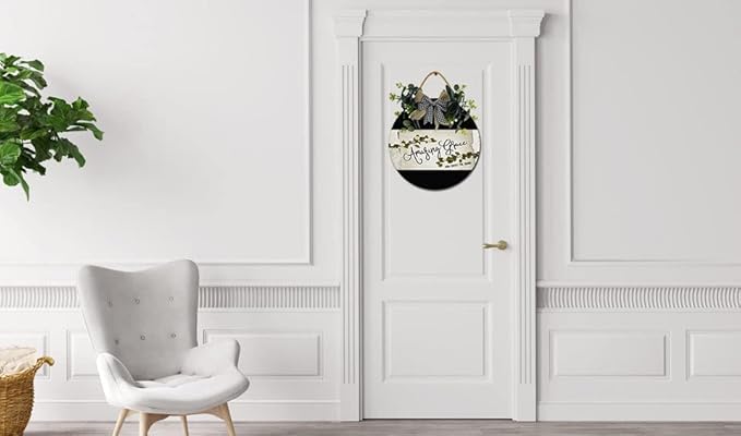 Amazing Grace Front Door Sign Funny Wreaths Hanging Wooden Plaque Decoration Round Rustic Wood Farmhouse Porch Decor for Home Front Door Decor, 11 x 11 Inch