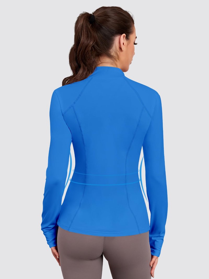 VUTRU Women Athletic Zip Up Jacket Lightweight Workout Long Sleeve Cooling Shirts with Thumb Holes and Pockets for Gym Yoga Blue L