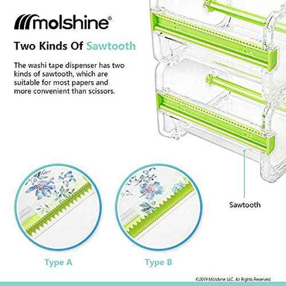 molshine 2 Pack Transparent Desktop Multi Washi Masking Tape Storage Dispenser,Tape Cutter,Tape Roll Holder (Not Include Masking Tape) (Yellow&Green)