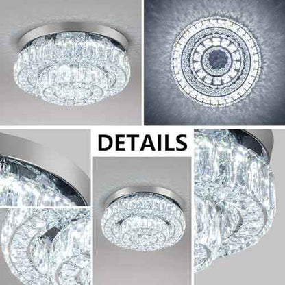 12 Inch Crystal Chandelier LED Ceiling Light 2 Tier Flush Mount Ceiling Light Fixtures Modern Chandelier Lighting for Hallway Bedroom Dining Room Kitchen (Cool White)