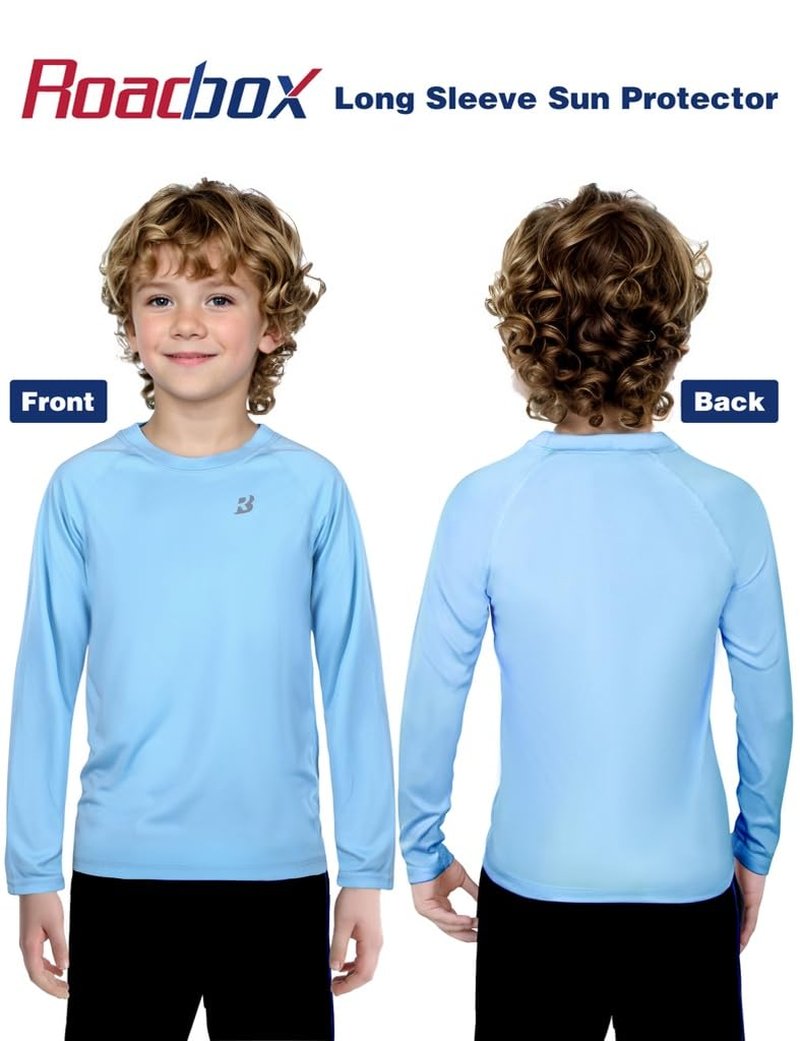 Roadbox Boys Rash Guard Swim Shirt UPF 50+ Long Sleeve Sun Protection Shirts, Kids UV Athletic Beach Quick Dry Rashguard