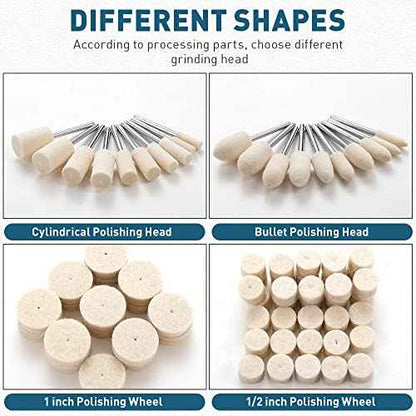 Felt Polishing Buffing Wheel Set for Dremel Rotary Tool - 80Pcs Wool Felt Polishing Pad Wheel with 1/8" Shank, for Watch & Jewelry Polishing Kits
