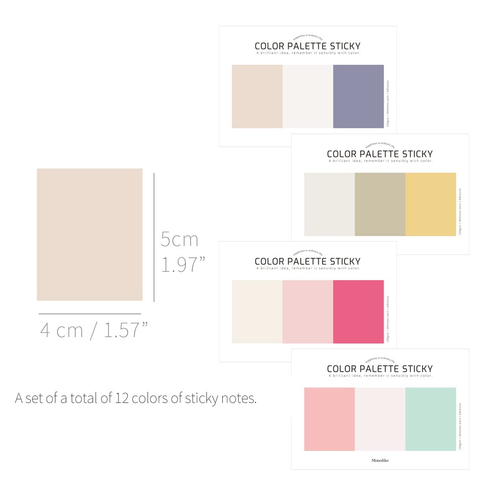 Monolike Color Palette Sticky Solid 301 B Set 4p - Self-Adhesive Memo Pad 30 Sheets