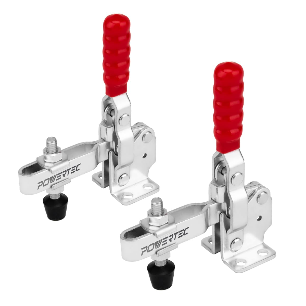 POWERTEC 2PK Toggle Clamp, 500 lbs Holding Capacity, 12130 Quick Release Vertical Clamps w/Antislip Rubber Pressure Tip for Woodworking Jigs and Fixtures, Welding, Drill Press, Crosscut Sled (20335)