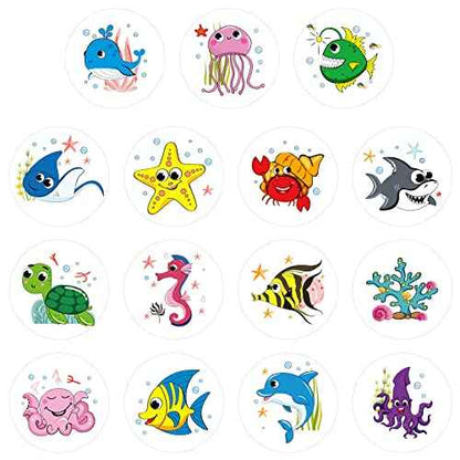Zonon 800 Pcs Round Sea Animal Stickers, 15 Vibrant Designs Ocean Animal Stickers Roll 1.5 Inch Cartoon Sea Life Labels Adorable Decoration for Kids Ocean Party Favors Motivational Teacher Prize