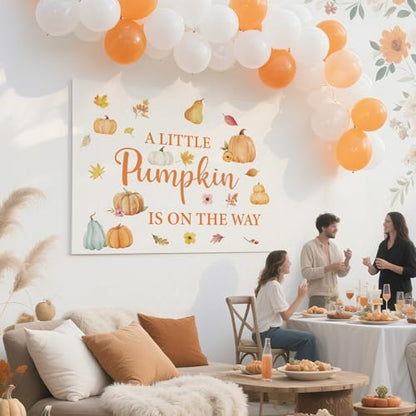 A Little Pumpkin is On The Way Decal - Autumn Fall Pumpkins Backdrop Decals for Baby Shower Party Decorations, Halloween Balloon Arch Sticker for Gender Reveal Party Supplies