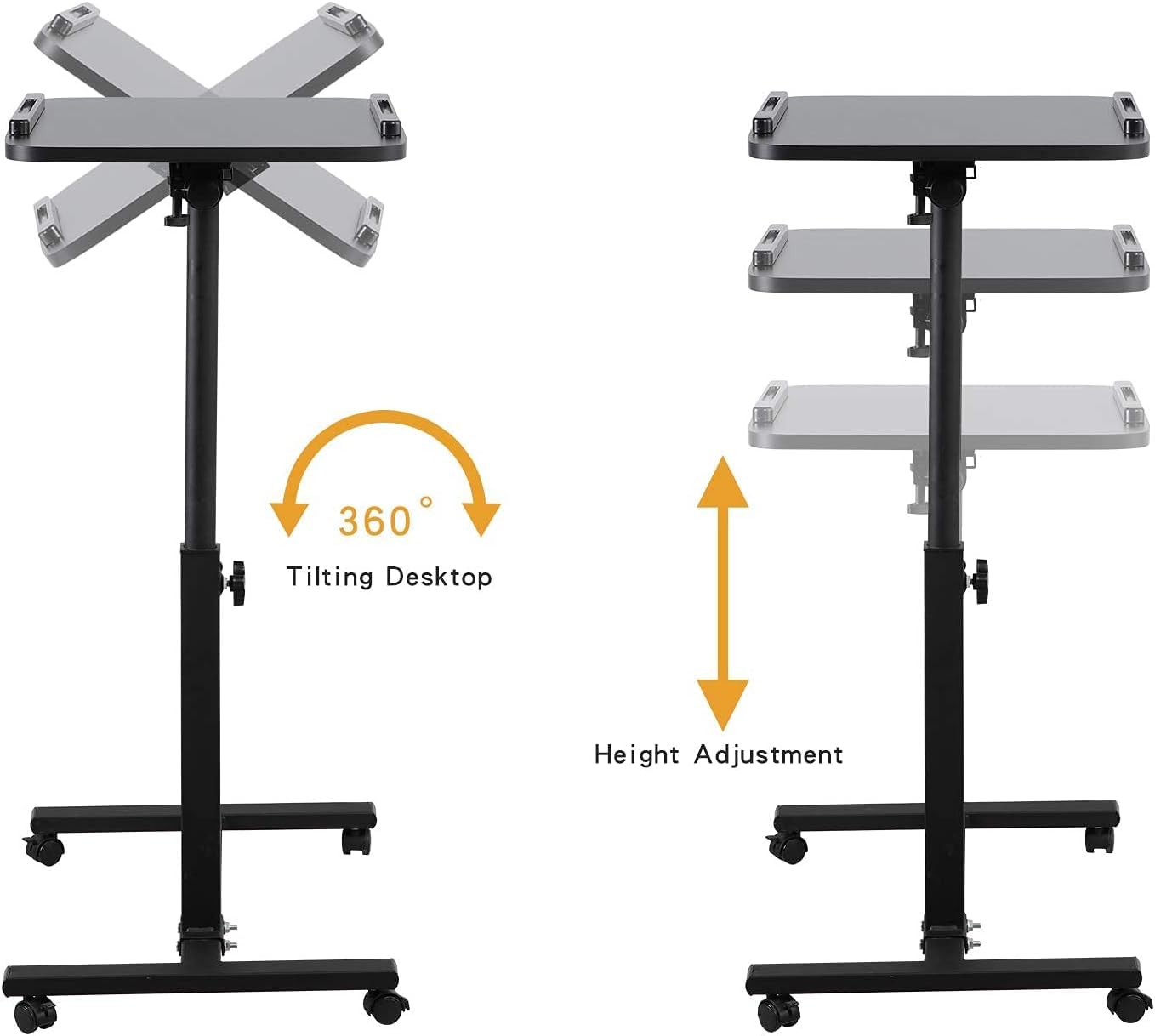 Laptop Table Mobile Adjustable Height Portable Desk Notebook Swivel PC Computer Rolling Desk with Wheels, Laptop Stand for Couch Bedside Hospital Bed Table