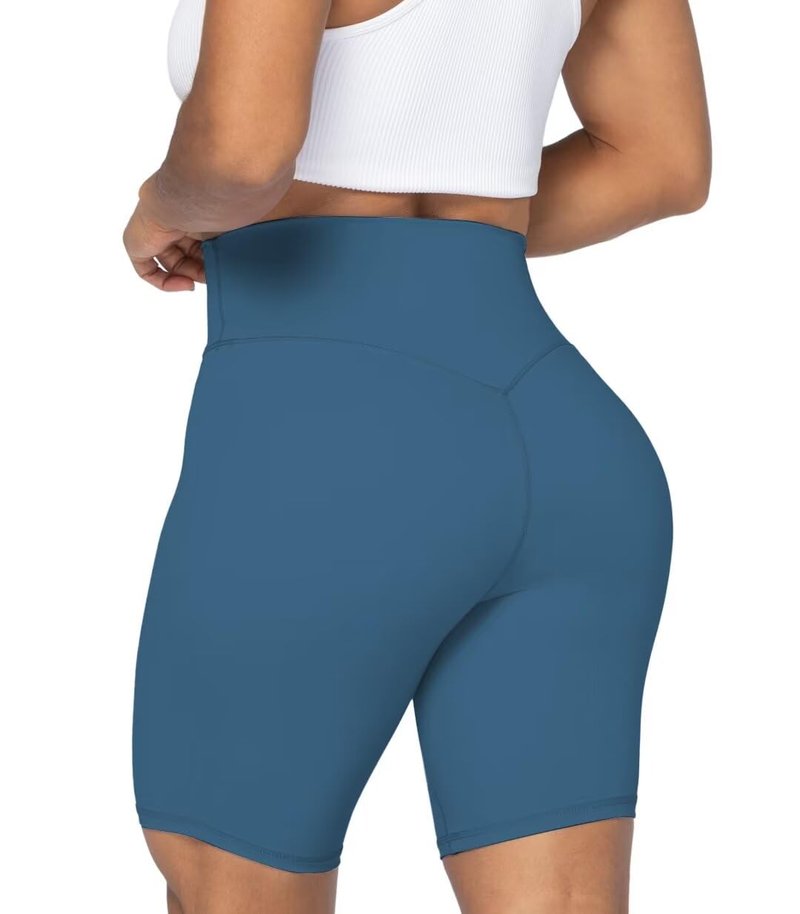 Sunzel No Front Seam High Waist Biker Shorts for Women, Squat Proof Yoga Workout Gym Bike Shorts 8" Inseam Blue Gray X-Small