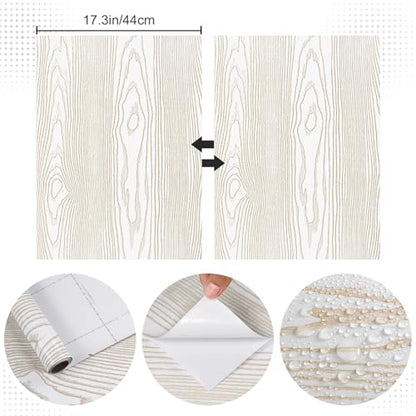 Thick Gold and White Wood Contact Paper Peel and Stick Wallpaper, Wood Grain Wallpaper for Countertops Cabinets, Waterproof Self Adhesive Removable Textured Vinyl Roll 15.7"x78"
