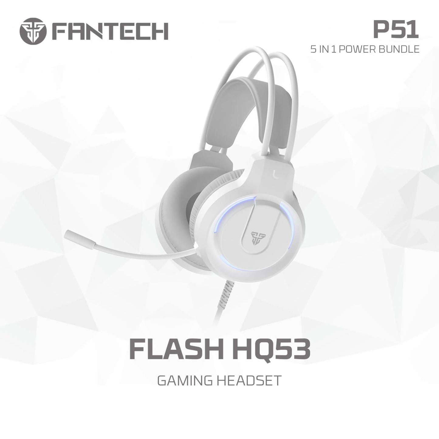 FANTECH 5 in-1 Gaming Keyboard and Mouse Combo, Rainbow LED Backlit Wired Keyboard, Headset and Headphone Stand Gaming Mouse Pad,Wired Mice, for,PC,Laptop,Xbox White